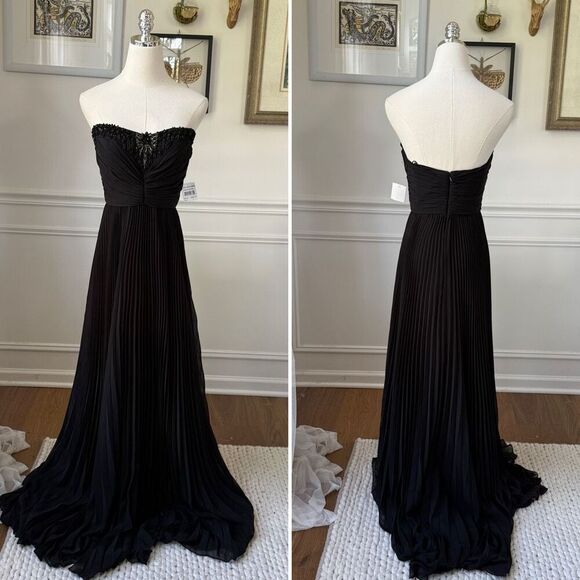 NWT Theia Strapless Accordion Pleat Embellished Dress Black $1300 2 - Picture 1 of 11